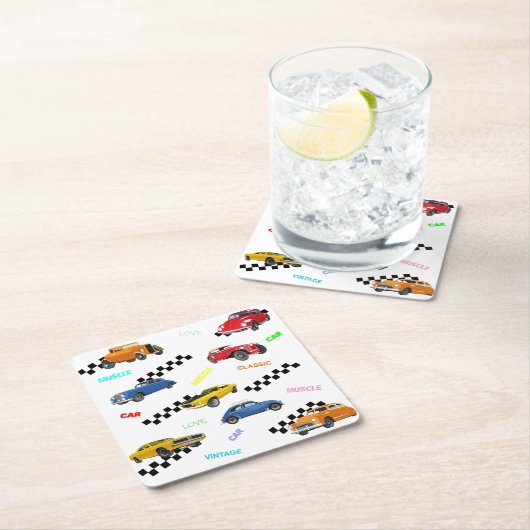カッコいいヴィンテージ車とクラシック車をすべて1つの場所に スクエアペーパーコースター (インサイチュ)