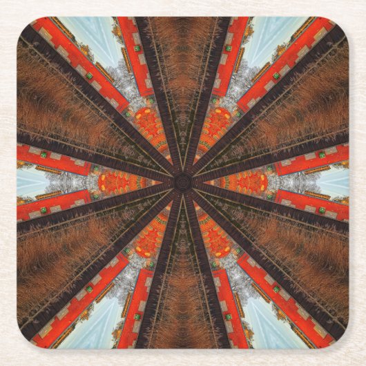 カッコいい万華鏡のように千変万化するパターンの業況 スクエアペーパーコースター (正面)