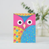 カッコいい可愛いおもしろいトレンディーフクロウフローラ水玉模様 ポストカード (スタンド正面)