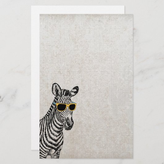 カッコいい可愛いおもしろいトレンディー眼鏡のゼブラスケッチ 便箋 (正面/裏面)