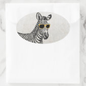 カッコいい可愛いおもしろいトレンディー眼鏡のゼブラスケッチ 楕円形シール (バッグ)