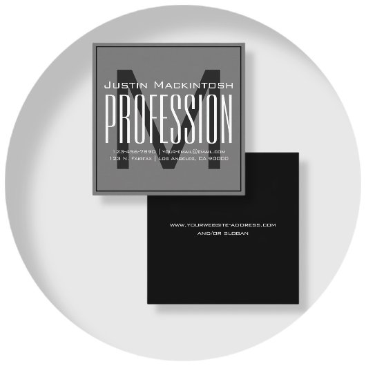 カッコいい大モダンイニシャル |黒と白 スクエア名刺