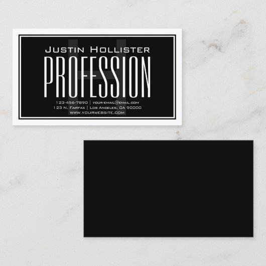 カッコいい大モダンイニシャル |黒と白 名刺 (正面/裏面)