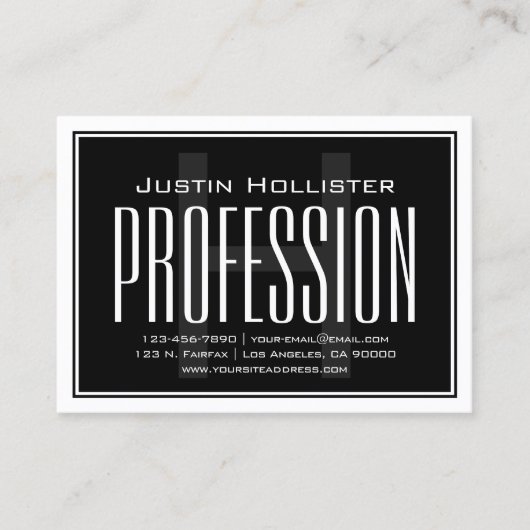 カッコいい大モダンイニシャル |黒と白 名刺 (正面)