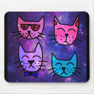 カッコいい宇宙の背景の猫顔 マウスパッド