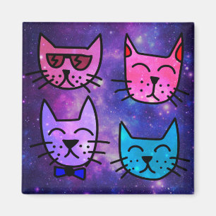 カッコいい宇宙の背景の猫顔 マグネット