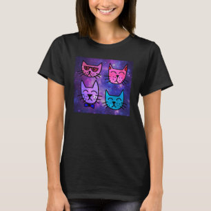 カッコいい宇宙の背景の猫顔 Tシャツ