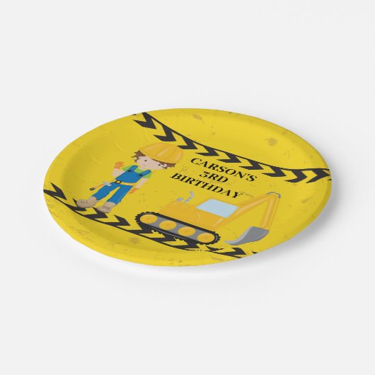 カッコいい建築掘カスタム削機子供の誕生日 ペーパープレート (アングル)