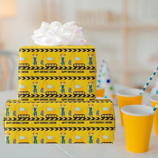 カッコいい建築掘カスタム削機子供の誕生日 ラッピングペーパー