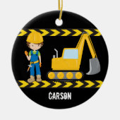 カッコいい建築車の少年のパーソナライズされた子供 セラミックオーナメント (正面)