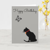 カッコいい抽象芸術グレー猫誕生日カード カード (黄色い花)