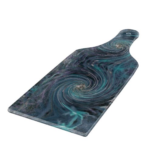 カッコいい抽象芸術レトロブラックとティール（緑がかった色）コズミックスワール カッティングボード (角)