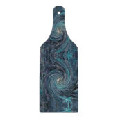 カッコいい抽象芸術レトロブラックとティール（緑がかった色）コズミックスワール カッティングボード (正面)