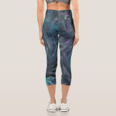 カッコいい抽象芸術レトロブラックとティール（緑がかった色）コズミックスワール カプリレギンス (裏面)