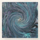 カッコいい抽象芸術レトロブラックとティール（緑がかった色）コズミックスワール ガラスコースター (正面)