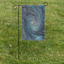 カッコいい抽象芸術レトロブラックとティール（緑がかった色）コズミックスワール ガーデンフラッグ