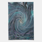 カッコいい抽象芸術レトロブラックとティール（緑がかった色）コズミックスワール キッチンタオル (縦)