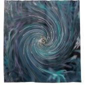 カッコいい抽象芸術レトロブラックとティール（緑がかった色）コズミックスワール シャワーカーテン (正面)