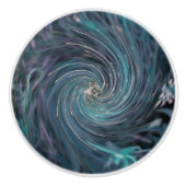 カッコいい抽象芸術レトロブラックとティール（緑がかった色）コズミックスワール セラミックノブ (正面)