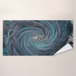 カッコいい抽象芸術レトロブラックとティール（緑がかった色）コズミックスワール バスタオル