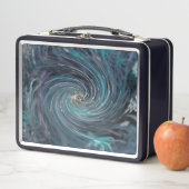 カッコいい抽象芸術レトロブラックとティール(緑がかった色)コズミックスワール メタルランチボックス (インサイチュ)