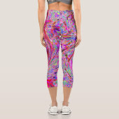カッコいい抽象芸術レトロホットピンクと赤フローラ旋回 カプリレギンス (裏面)