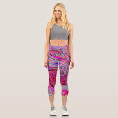 カッコいい抽象芸術レトロホットピンクと赤フローラ旋回 カプリレギンス (正面)