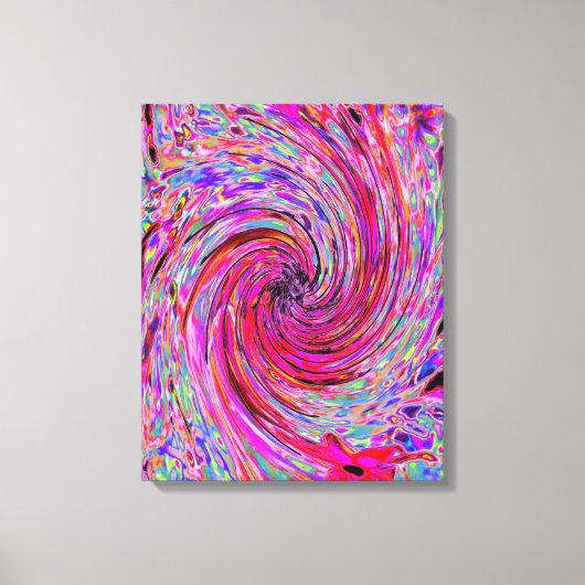 カッコいい抽象芸術レトロホットピンクと赤フローラ旋回 キャンバスプリント (正面)