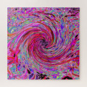 カッコいい抽象芸術レトロホットピンクと赤フローラ旋回 ジグソーパズル (横)