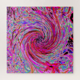 カッコいい抽象芸術レトロホットピンクと赤フローラ旋回 ジグソーパズル