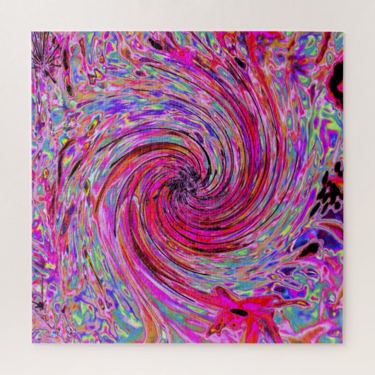カッコいい抽象芸術レトロホットピンクと赤フローラ旋回 ジグソーパズル (縦)