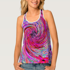 カッコいい抽象芸術レトロホットピンクと赤フローラ旋回 タンクトップ