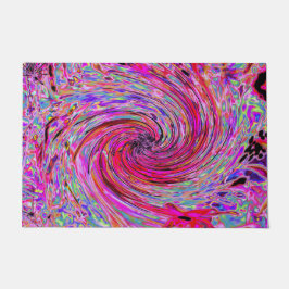 カッコいい抽象芸術レトロホットピンクと赤フローラ旋回 ドアマット