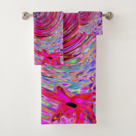 カッコいい抽象芸術レトロホットピンクと赤フローラ旋回 バスタオルセット