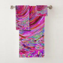 カッコいい抽象芸術レトロホットピンクと赤フローラ旋回 バスタオルセット