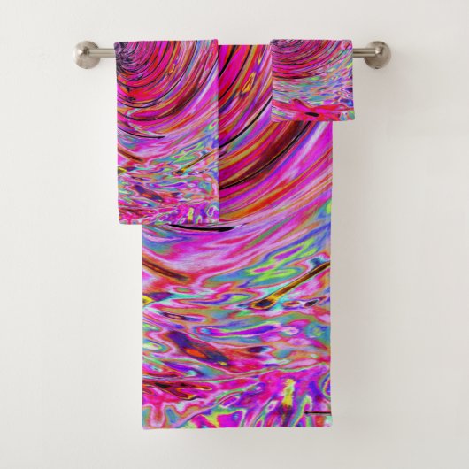 カッコいい抽象芸術レトロホットピンクと赤フローラ旋回 バスタオルセット (インサイチュ)