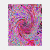 カッコいい抽象芸術レトロホットピンクと赤フローラ旋回 フリースブランケット (正面)