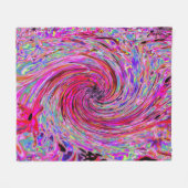 カッコいい抽象芸術レトロホットピンクと赤フローラ旋回 フリースブランケット (正面(横))