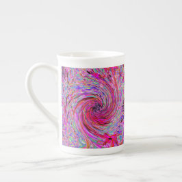 カッコいい抽象芸術レトロホットピンクと赤フローラ旋回 ボーンチャイナマグカップ