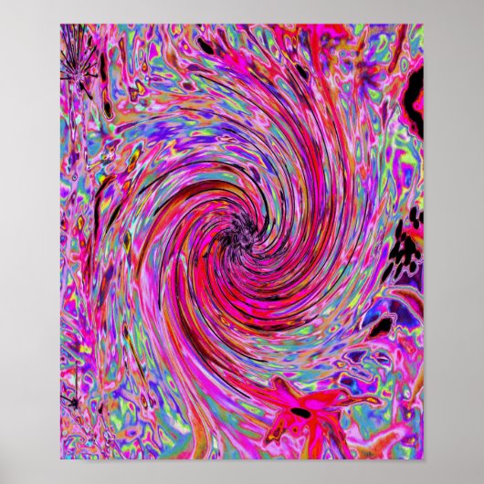 カッコいい抽象芸術レトロホットピンクと赤フローラ旋回 ポスター (正面)