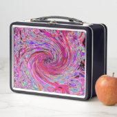 カッコいい抽象芸術レトロホットピンクと赤フローラ旋回 メタルランチボックス (インサイチュ)