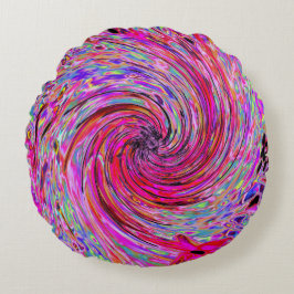 カッコいい抽象芸術レトロホットピンクと赤フローラ旋回 ラウンドクッション