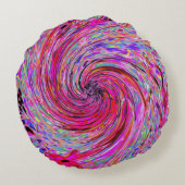 カッコいい抽象芸術レトロホットピンクと赤フローラ旋回 ラウンドクッション (裏面)
