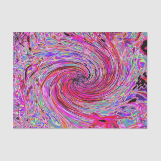 カッコいい抽象芸術レトロホットピンクと赤フローラ旋回 薄葉紙 (正面)