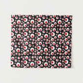 カッコいい抽象芸術幾何学模様の赤い白い円 タペストリー (正面(横))