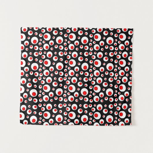 カッコいい抽象芸術幾何学模様の赤い白い円 タペストリー (正面(横))