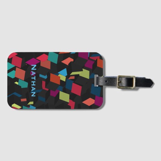 カッコいい抽象芸術幾何学的キューブのパタパーソナライズされたーン ラゲッジタグ (正面横)