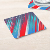 カッコいい抽象芸術赤白青ブラシストローク スクエアペーパーコースター (アングル)