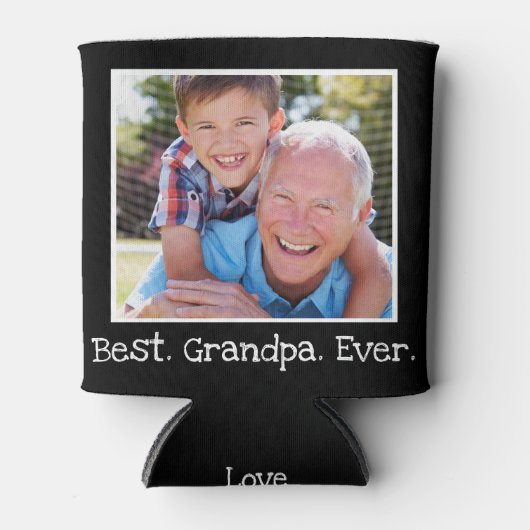カッコいい最高のGrandpa Ever写真黒パーソナライズされた色 缶クーラー (正面)