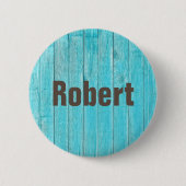 カッコいい木目パーソナライズされた名タグカスタム青 缶バッジ (正面)